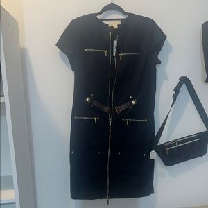 Michael Kors Black and Gold Sheath Mini Dress